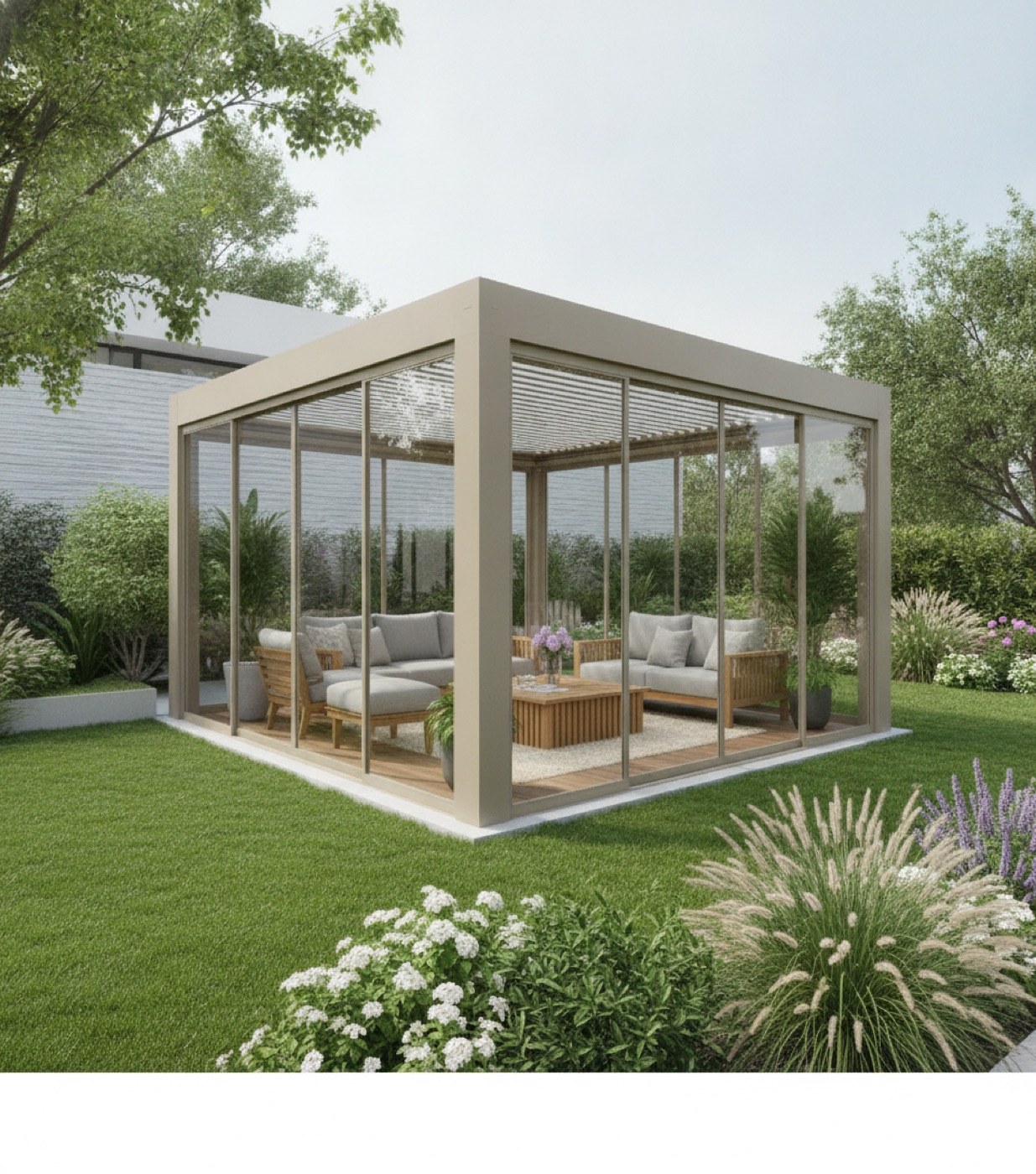Pergola chiusa con vetrate come veranda
