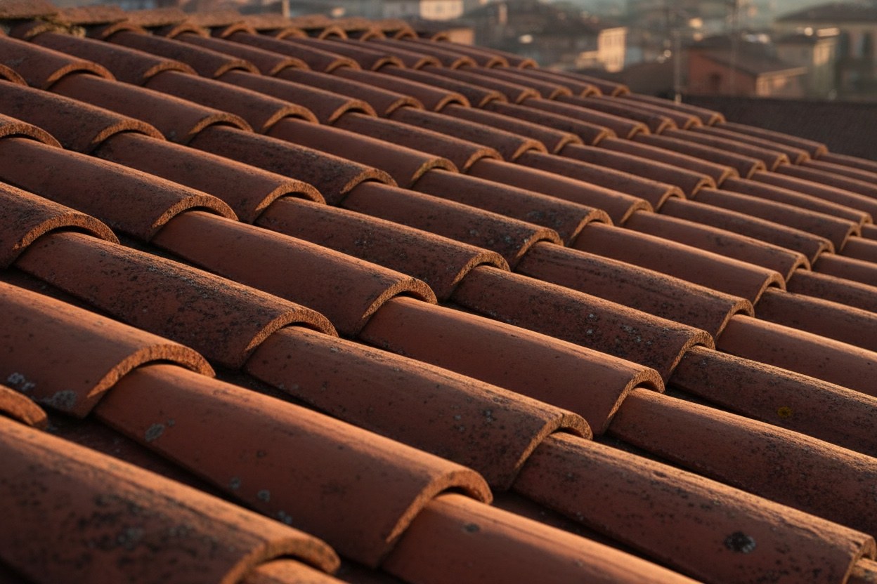 Dettaglio della copertura in coppi fotovoltaici