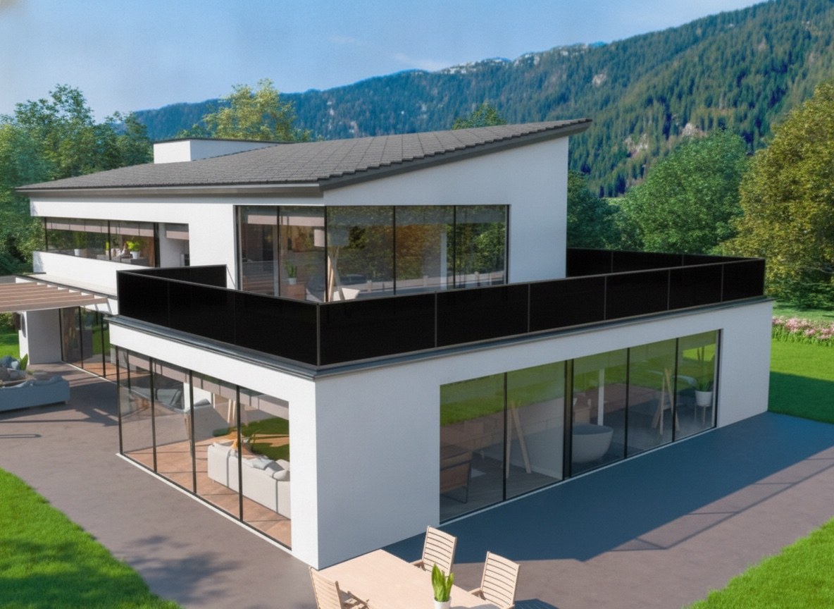 Parapetto fotovoltaico con vetro pieno, trasparenza zero